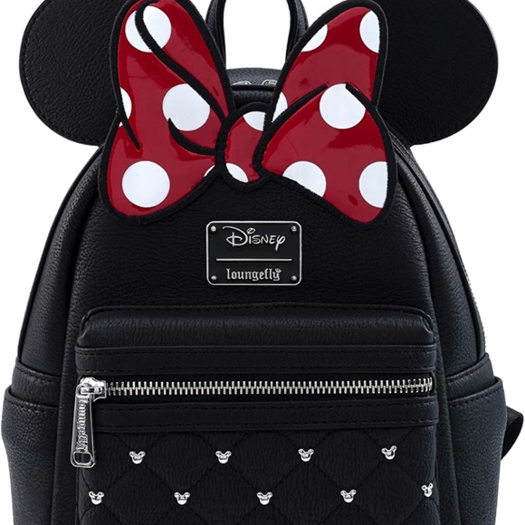 Loungefly Disney Minnie Mouse Bow Faux Leather Womens Double Strap Shoulder Bag - Picture 1 of 5